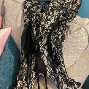 Madison Black and Cream Lace Heeled Boots